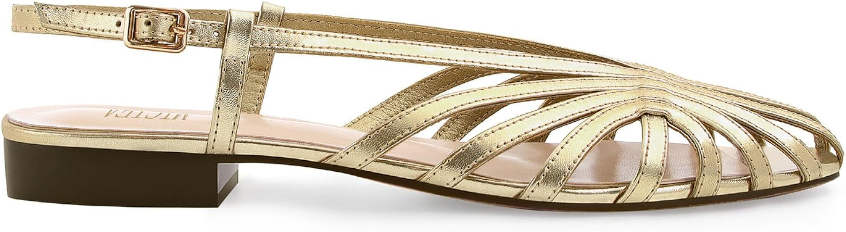 MICIFA Slingback Flat Sandals for Women Round Toe Low heel Sandals Buckle Strap Slip on Flats Sum... | Amazon (US)