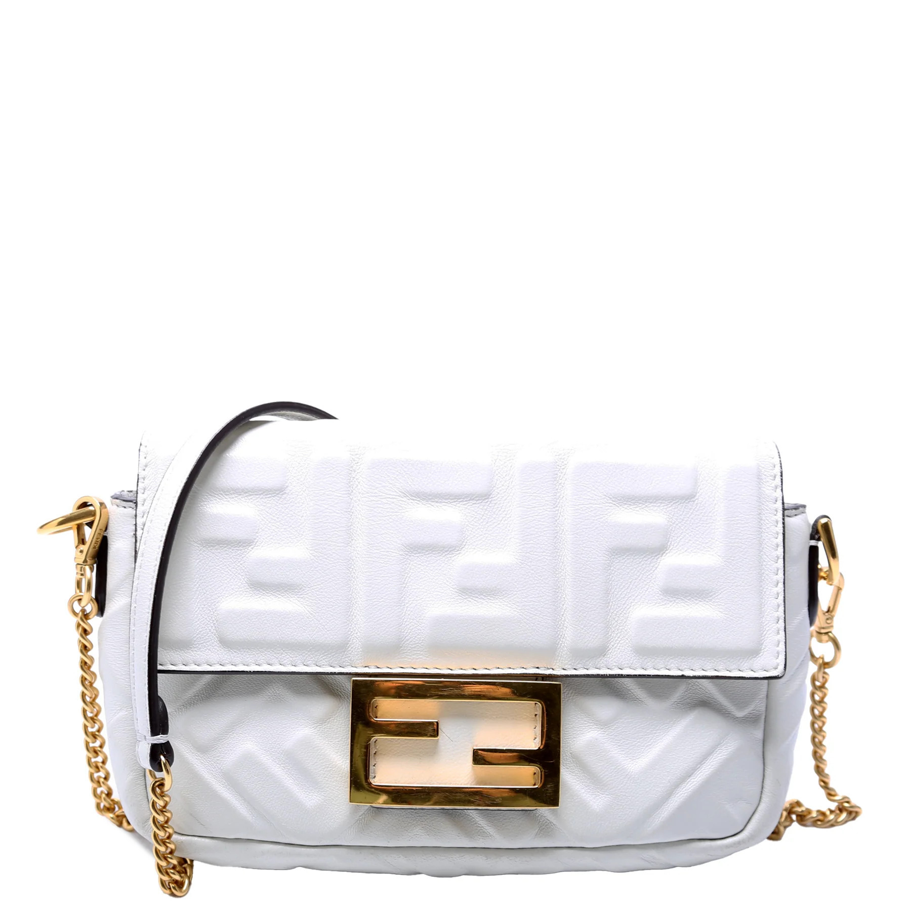 FF 1974 Leather Mini Baguette White | Keeks Designer Handbags
