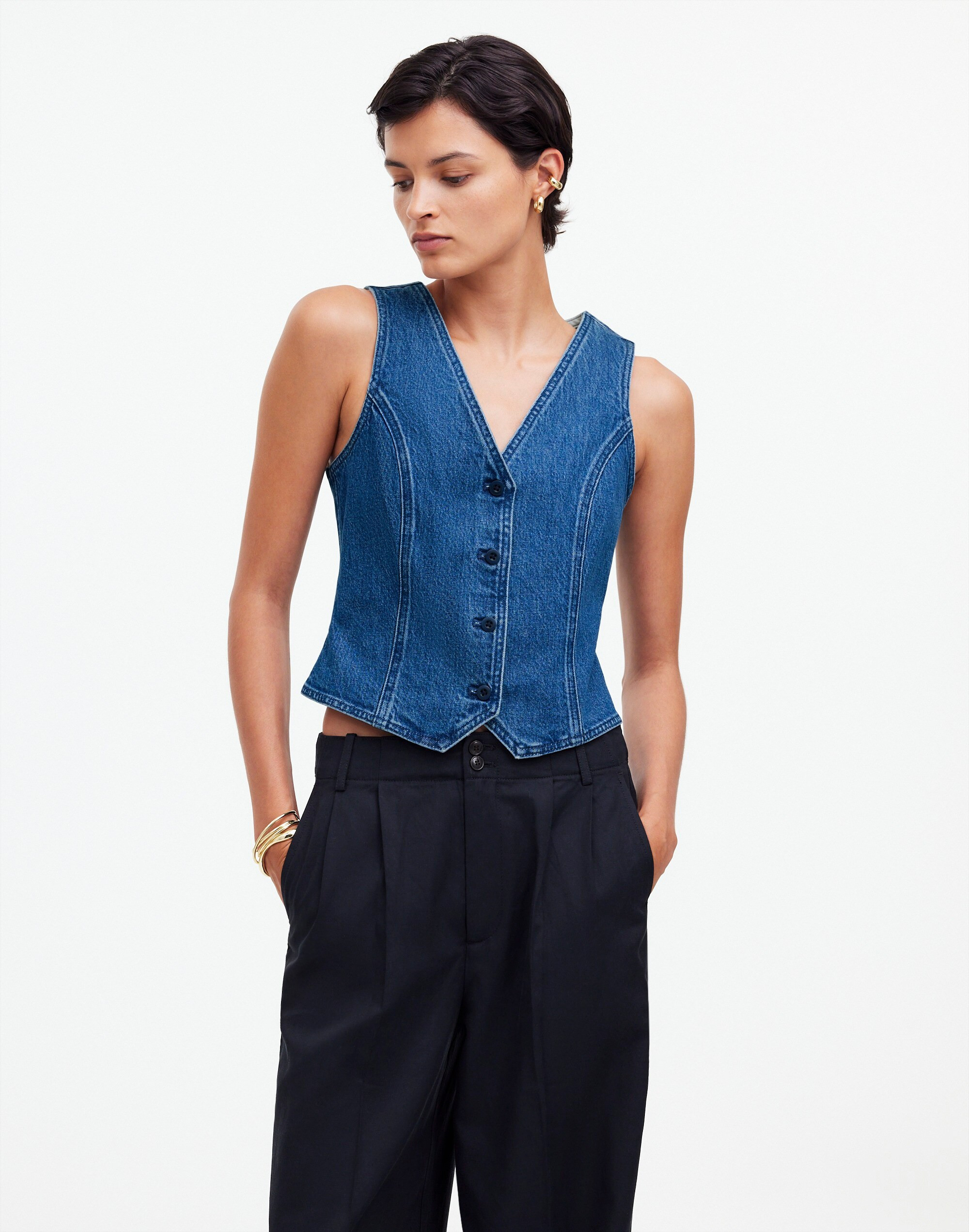 Denim Fitted Vest in Medium Indigo Wash | Madewell