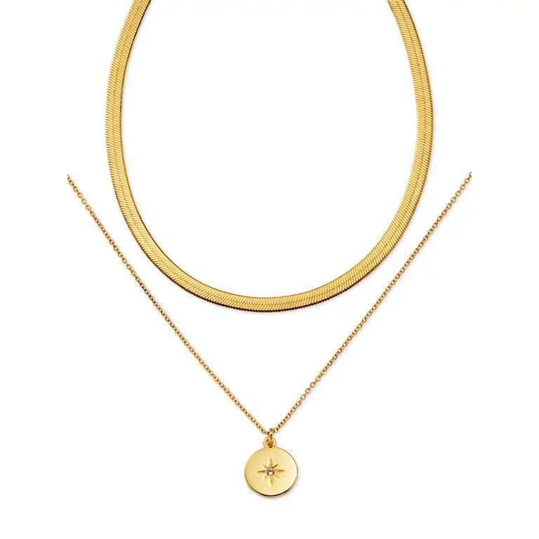 Scoop Womens 14KT Gold Flash Plated Brass Starburst Layered Necklace - Walmart.com | Walmart (US)