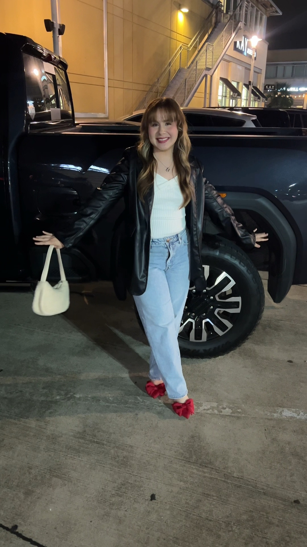 Elevated Jeans & Cute Top Outfit 
Jeans, top, and blazer are Amazon and true to size, heels are Target and true to size. Bag is old from H &M but I will link similar 

Holiday Outfits
Holiday Looks
Pops of Red

#LTKGiftGuide #LTKCyberWeek #LTKHoliday