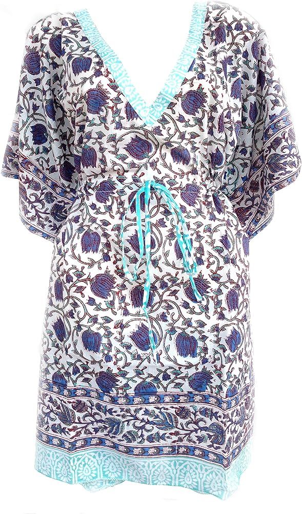 Rastogi Handicrafts 100% Cotton Hand Block Print Swimsuit Cover-up Beach Caftan Women's Print Kaf... | Amazon (US)