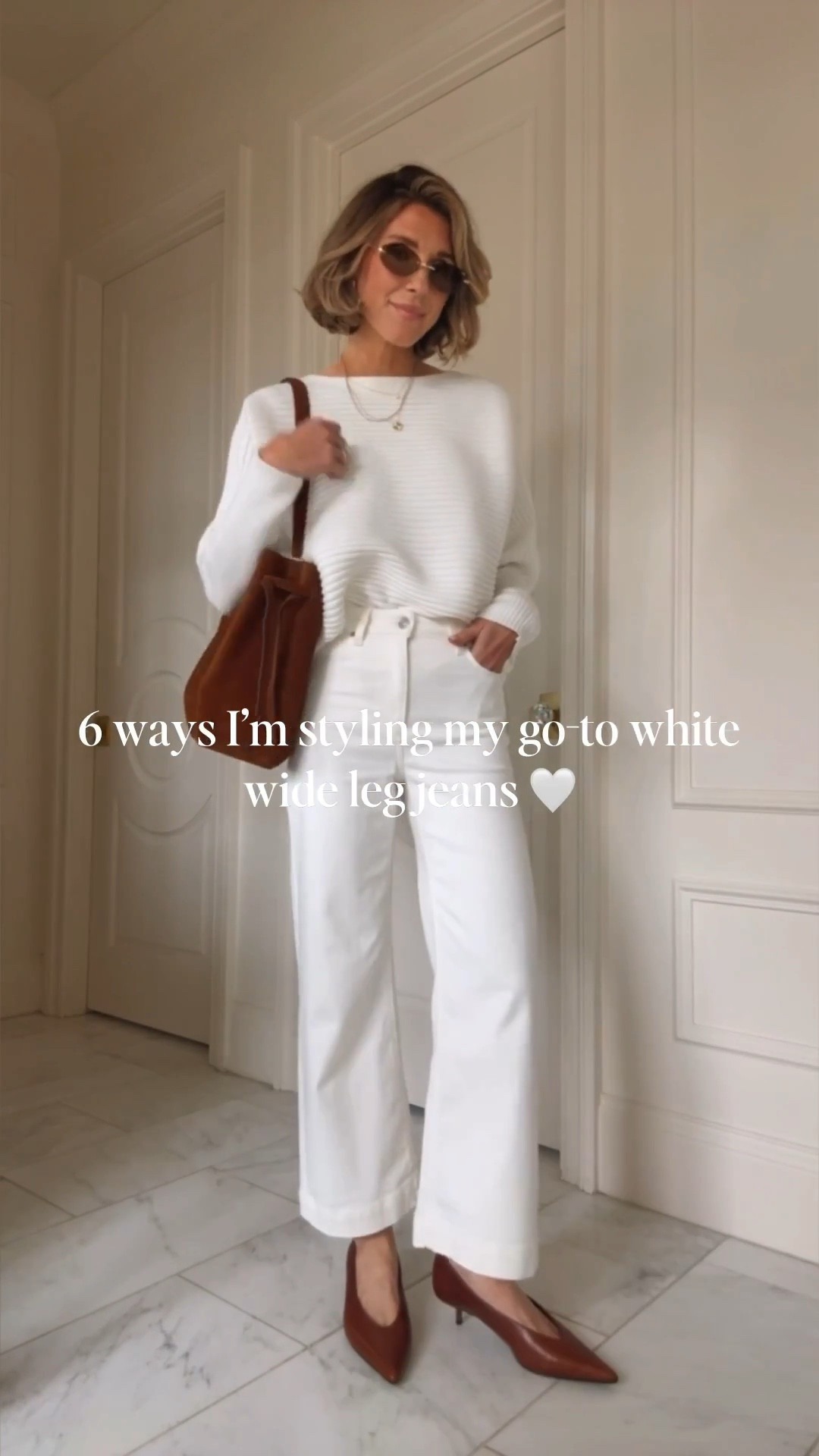 How I'm styling my white wide leg jeans for spring. I'm 5'7 and wearing my true size 25 - linking both inseams.

#LTKootd