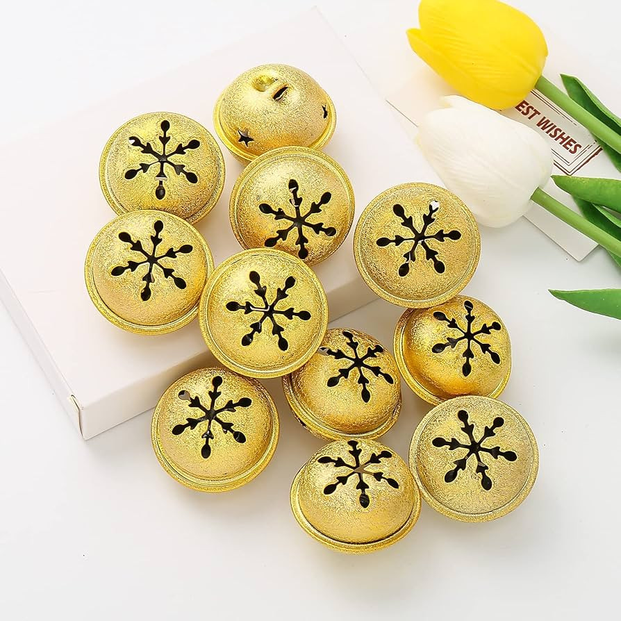 ToBeIT 30 Pieces Jingle Bells with Snowflake Cutout 1.6 Inch/ 40 mm Christmas Craft Bells for Fes... | Amazon (US)