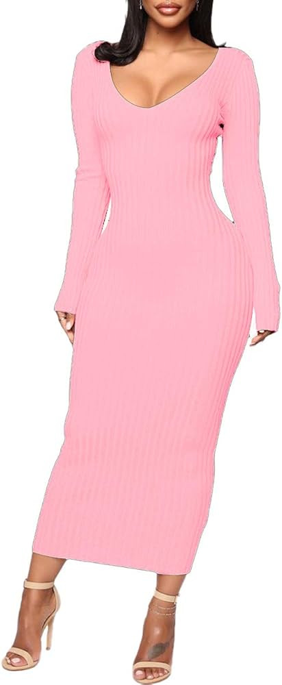 SheKiss Women's Off Shoulder Long Sleeves Bodycon Sweater Dress Sexy Knit Slim Cardigans | Amazon (US)