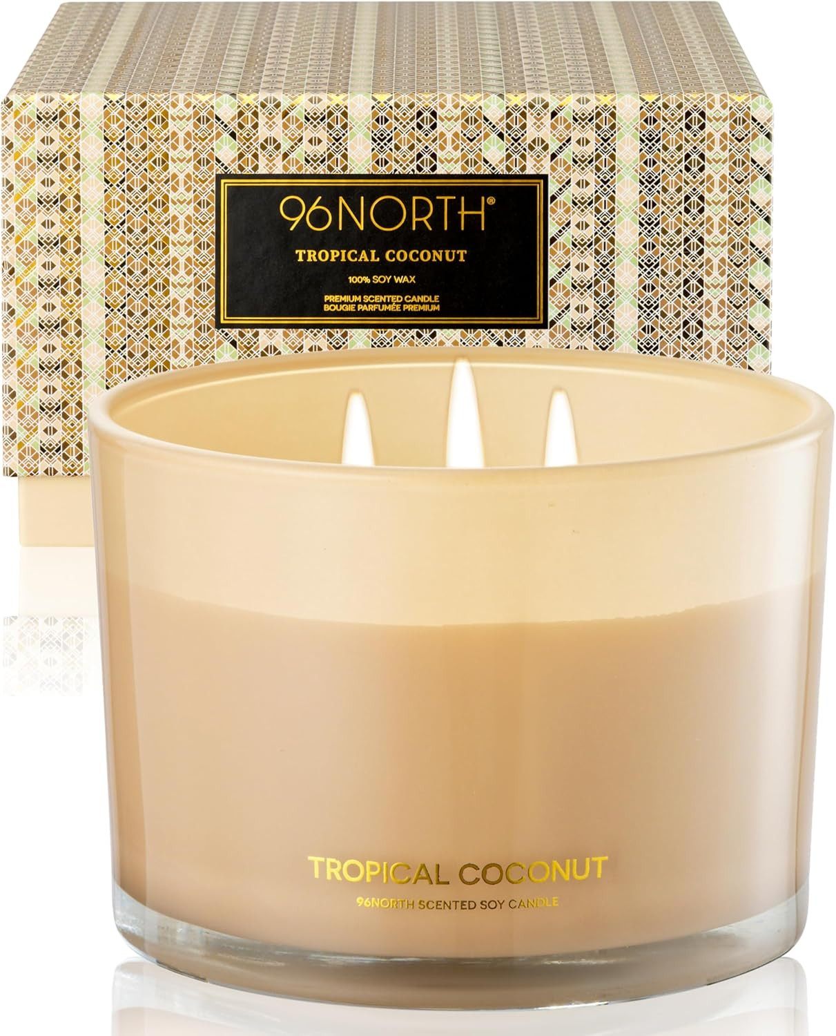 96NORTH Luxury Coconut Soy Candle | Large 3 Wick Jar Candle | Up to 50 Hours Burning Time | Tropi... | Amazon (US)