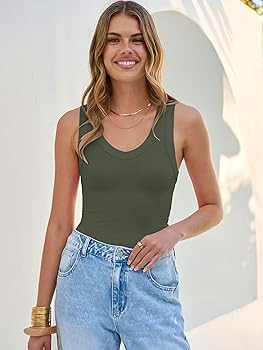 ANRABESS Tank Tops for Women V Neck Ribbed Knit Slim Fitted Sleeveless Basic Tee Tanks Casual Sum... | Amazon (US)