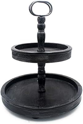 Funly mee Distressed Rustic Black Wood Two-Tier Tray with Metal Handle,Decorative Organizer for K... | Amazon (US)