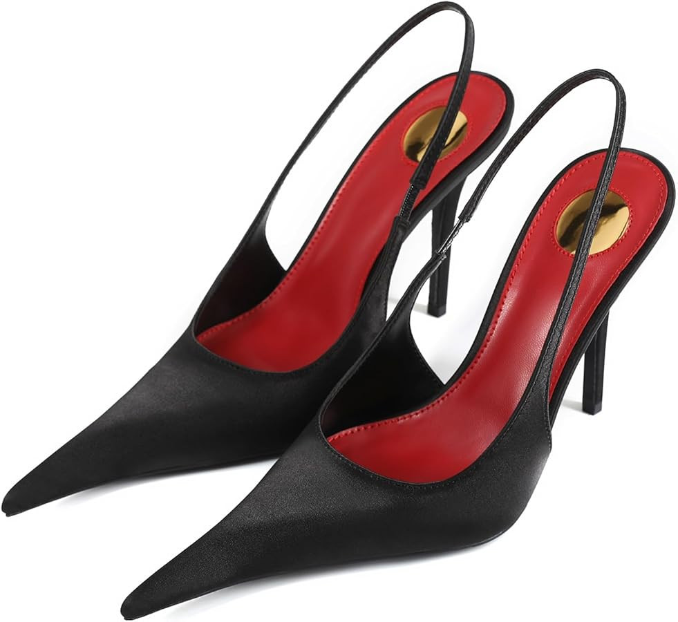 Pointed Toe High Stiletto Heels for Women Stretchy Ankle Strap Slingbacks Slip-on Backless Pumps ... | Amazon (US)