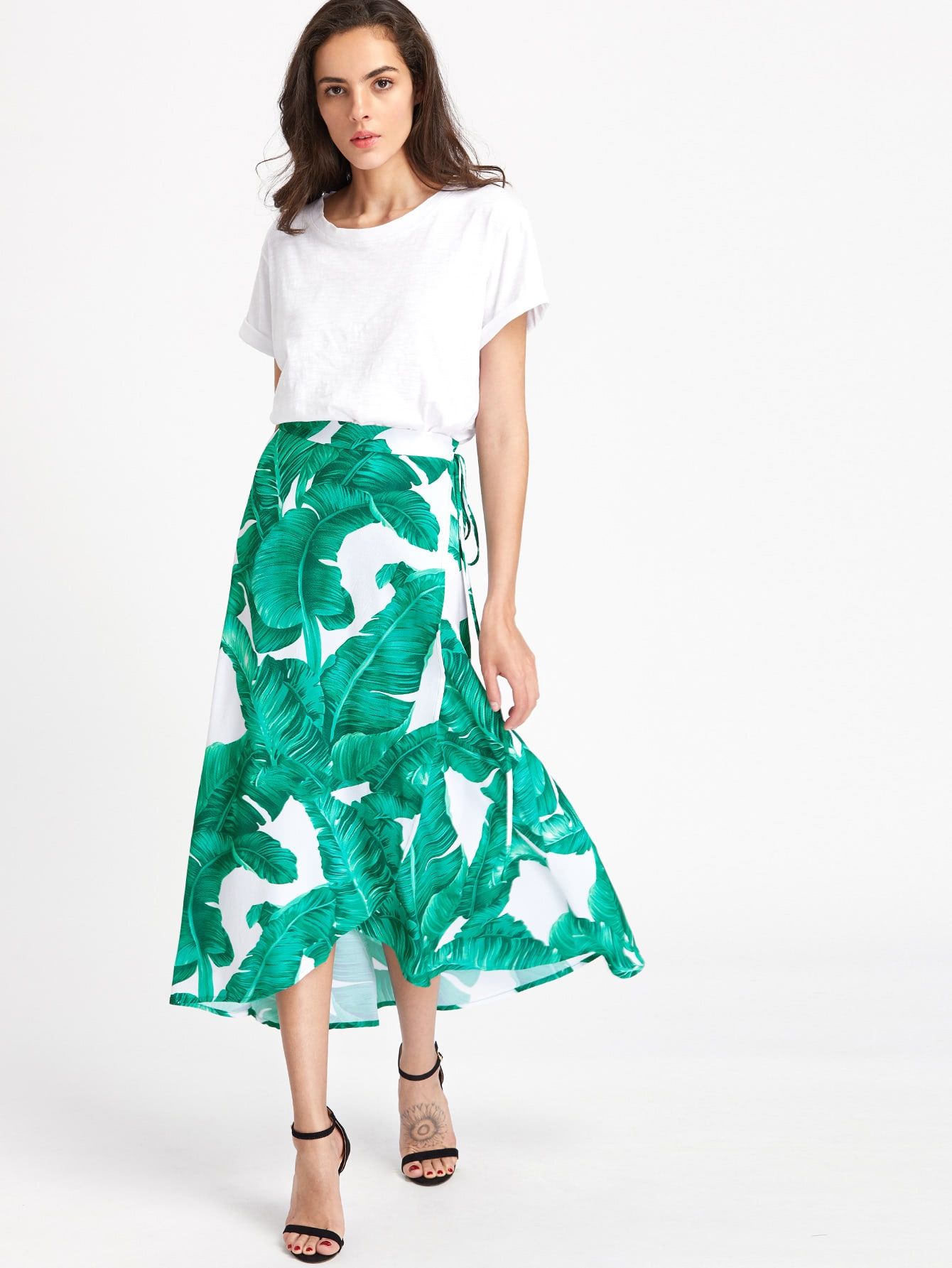 Palm Leaf Print Wrap Skirt | SHEIN