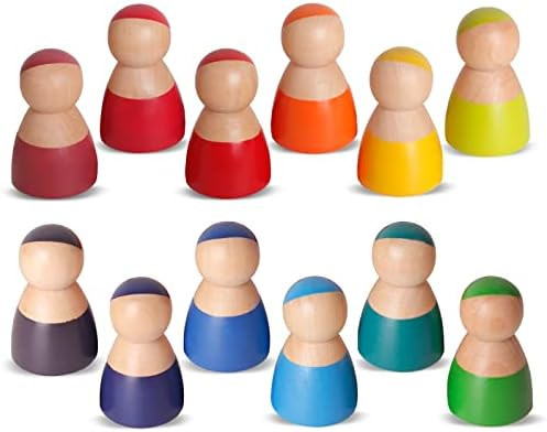 12 PCS Rainbow Wood Peg Dolls Wooden Pretend Play People Figures for Toddlers Preschool Learning ... | Amazon (US)