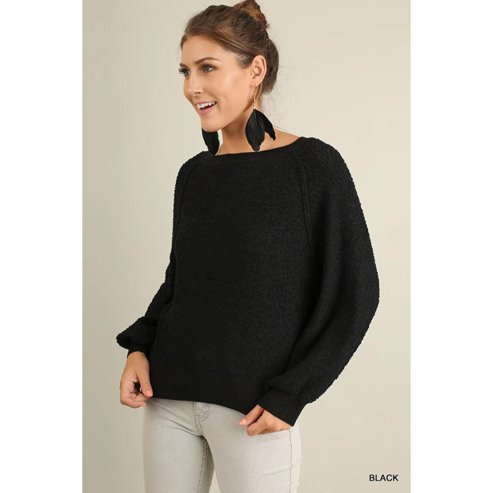 Puff Sleeve Boat Neck Sweater | Shop Simon