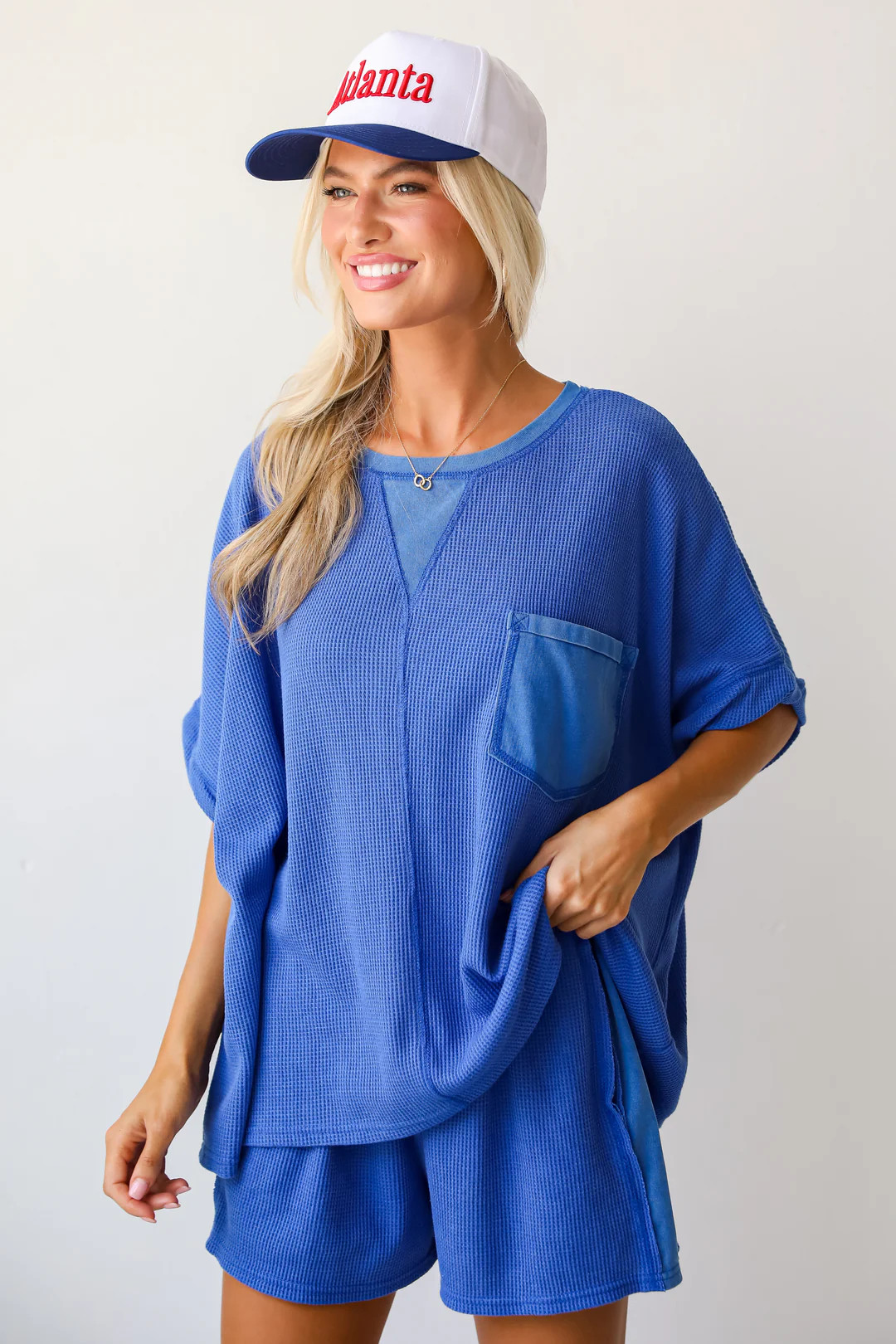 Cute Simplicity Blue Waffle Knit Tee | Dress Up