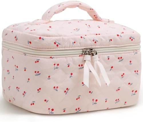 Prite Large Cosmetic Bags for Women Cute Makeup Bag Floral Coquette Aesthetic Toiletry Bag Travel... | Amazon (US)