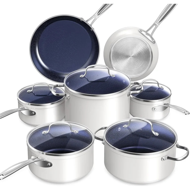 Nuwave Healthy Duralon Blue Ceramic Nonstick Cookware Set, Diamond Infused Scratch-Resistant, PFA... | Walmart (US)