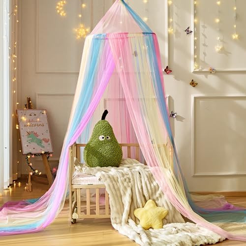 Rainbow Bed Canopy for Girls,X-Large Princess Canopy Hanging Netting Bedroom Decor for Girls Mosq... | Amazon (US)
