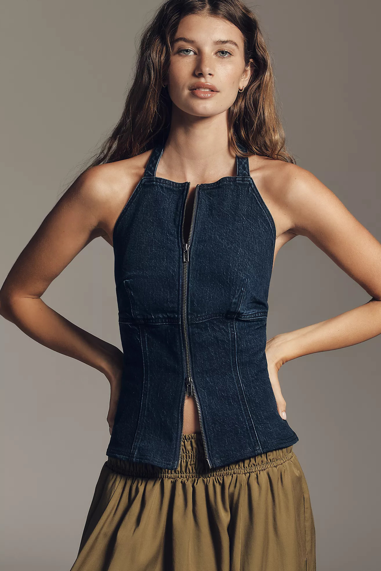 Pilcro Sleeveless Zip-Front Denim Top | Anthropologie (US)