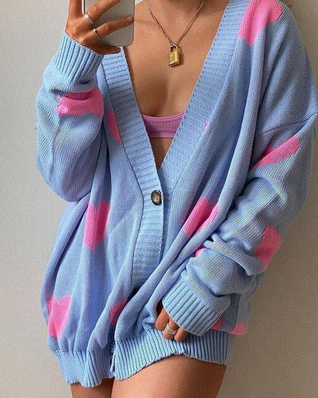 Love Heart Floral Smile Mid Length Cardigan | Goodnight Macaroon