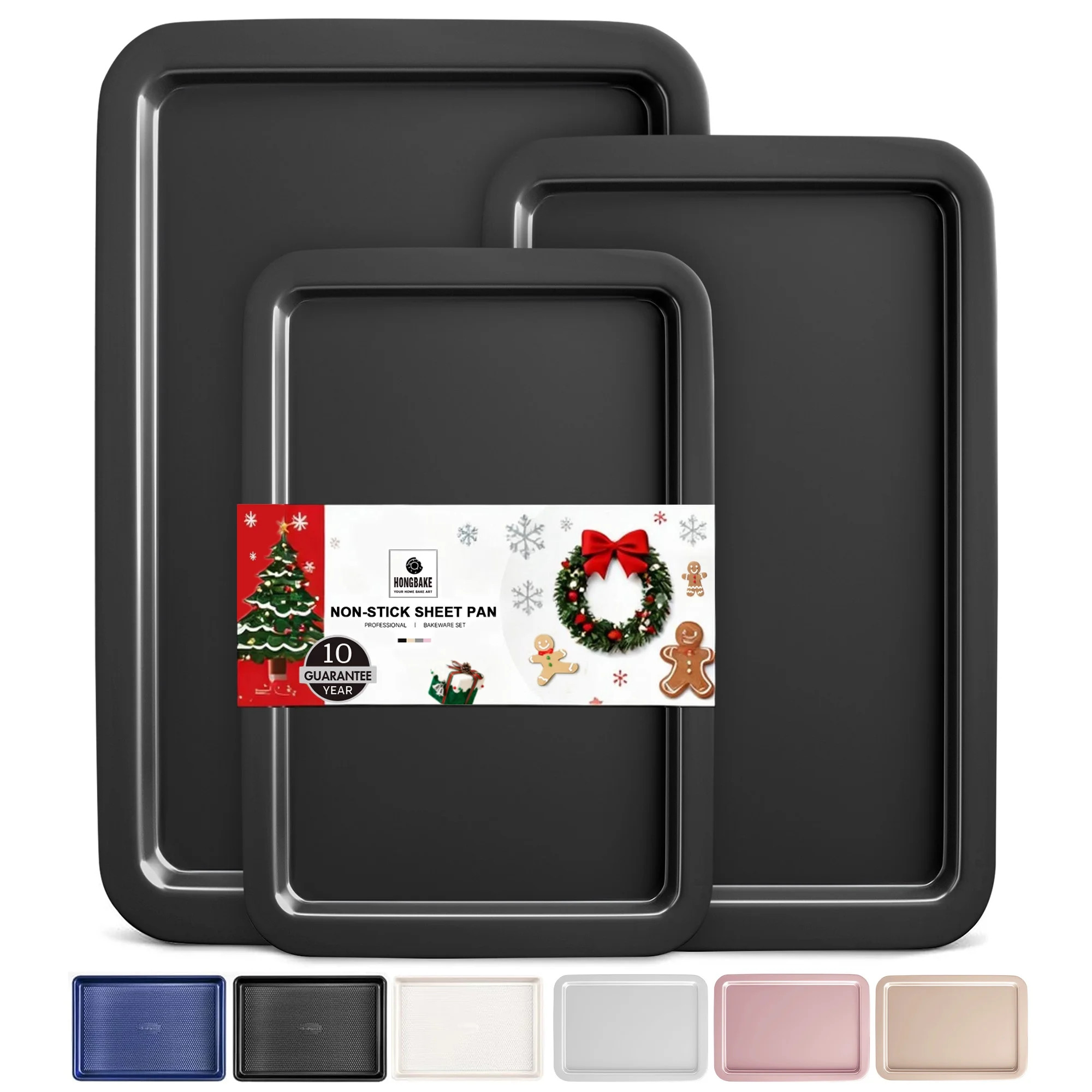 HONGBAKE Baking Sheet Pan, Cookie Sheet Pans for Baking, Cookie Sheets Nonstick Sets, Baking Tray... | Walmart (US)