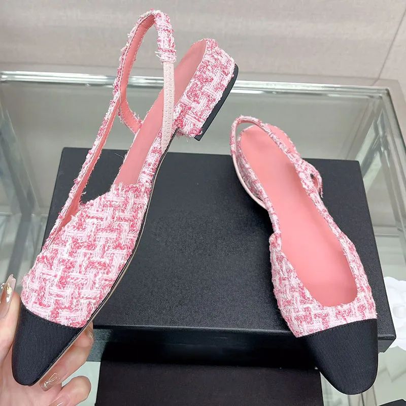 Womens Slingbacks Dress Shoes Chunky Heels 2cm/6.5cm Retro Round Toes Denim Pink Sandals Slip On ... | DHGate