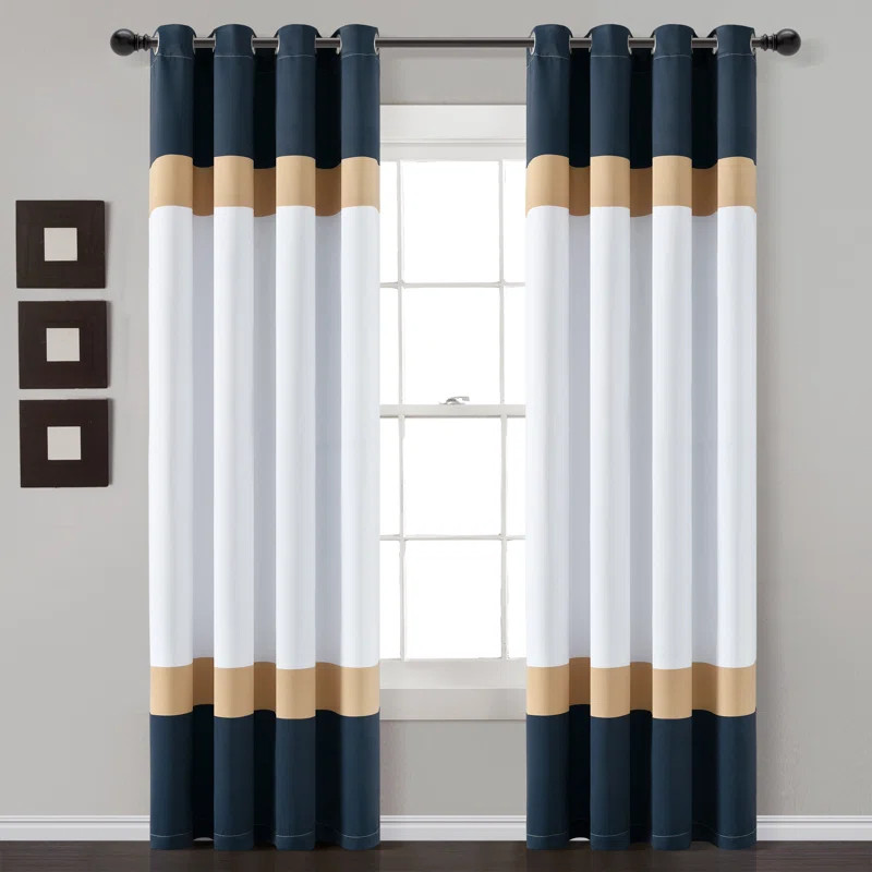Alexander Color Block Polyester Room Darkening Curtain Pair (Set of 2) | Wayfair North America