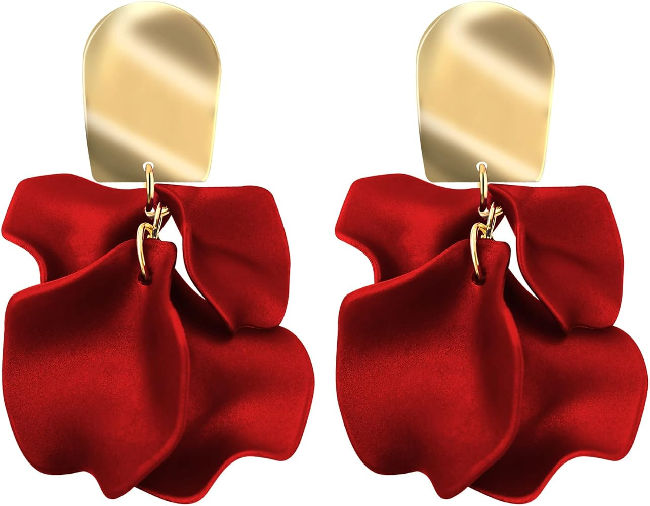 Acrylic Rose Petal Earrings Dangle Exaggerated Flower Earrings Drop Statement Floral Tassel Earri... | Amazon (US)