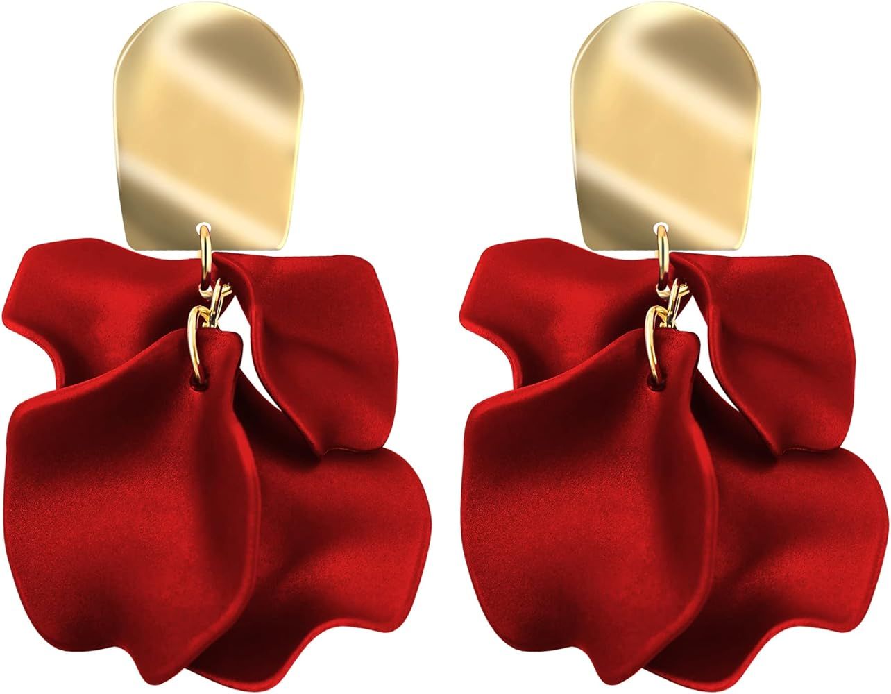 Acrylic Rose Petal Earrings Dangle Exaggerated Flower Earrings Drop Statement Floral Tassel Earri... | Amazon (US)
