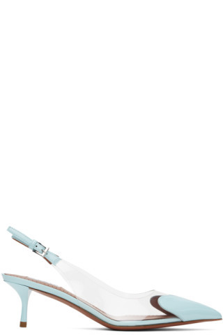 Blue 'Le Coeur' Slingback Patent Lambskin Heels | SSENSE