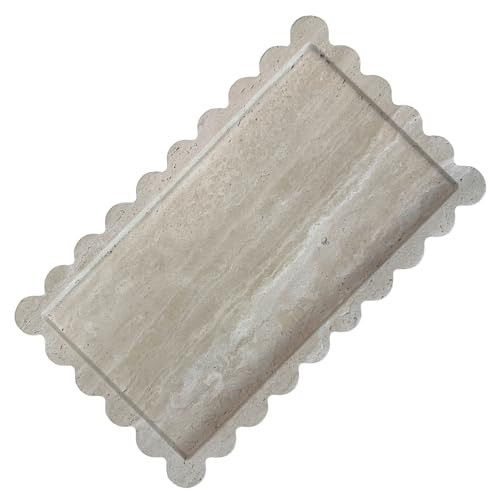 GHYFGD 13.4 x 8 inch Large Travertine Tray with Scalloped Edge, Beige | Amazon (US)