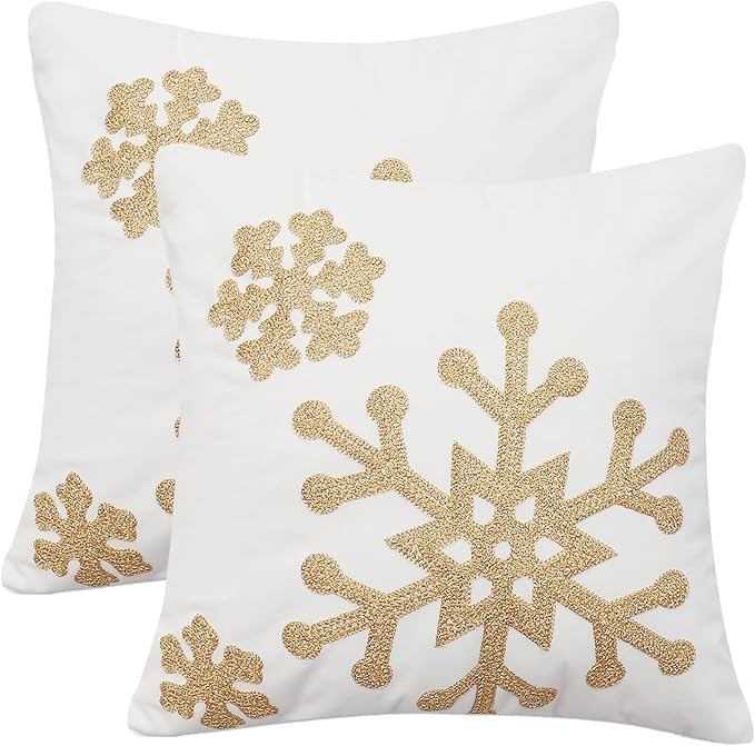 MingBo Soft Square Christmas Winter Snowflake Throw Pillow Covers 18x18 Inch Set of 2, Decorative... | Amazon (US)