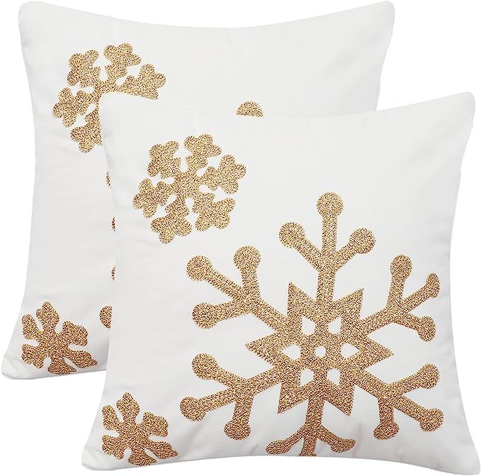 MingBo Soft Square Christmas Winter Snowflake Throw Pillow Covers 18x18 Inch Set of 2, Decorative... | Amazon (US)
