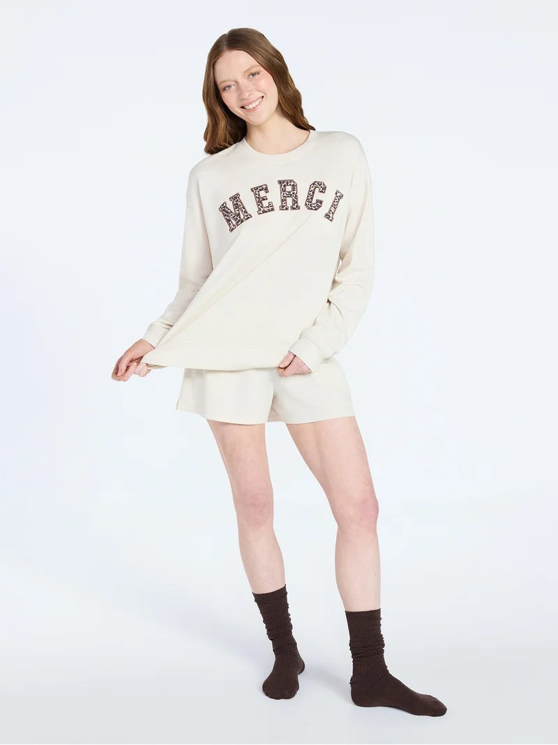 Joyspun Women's French Terry Knit Long Sleeve Lounge Sleep Top, Sizes XS-3X | Walmart (US)