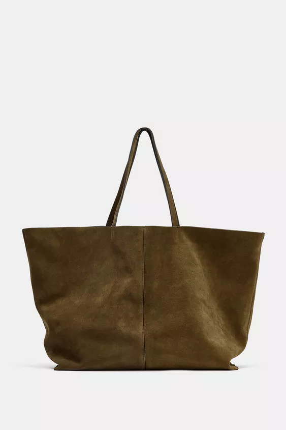 MAXI SPLIT LEATHER SHOPPER BAG | Zara US