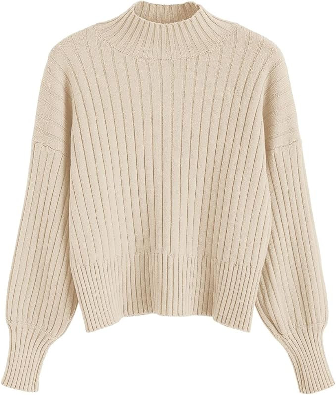 ZAFUL Women's Mock Neck Sweater Long Sleeve Ribbed Knit Basic Cropped Pullover Sweater | Amazon (US)