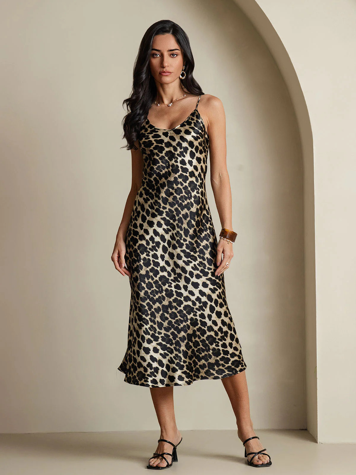 Pure Silk Deep V-neck Spaghetti Strap Long Dress | SilkSilky
