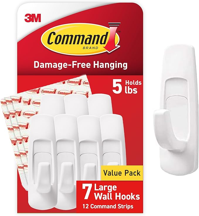 Command Large Utility Hooks, Holds up to 5 lb, 7 Hooks and 12 Command Strips, Damage Free Hanging... | Amazon (US)