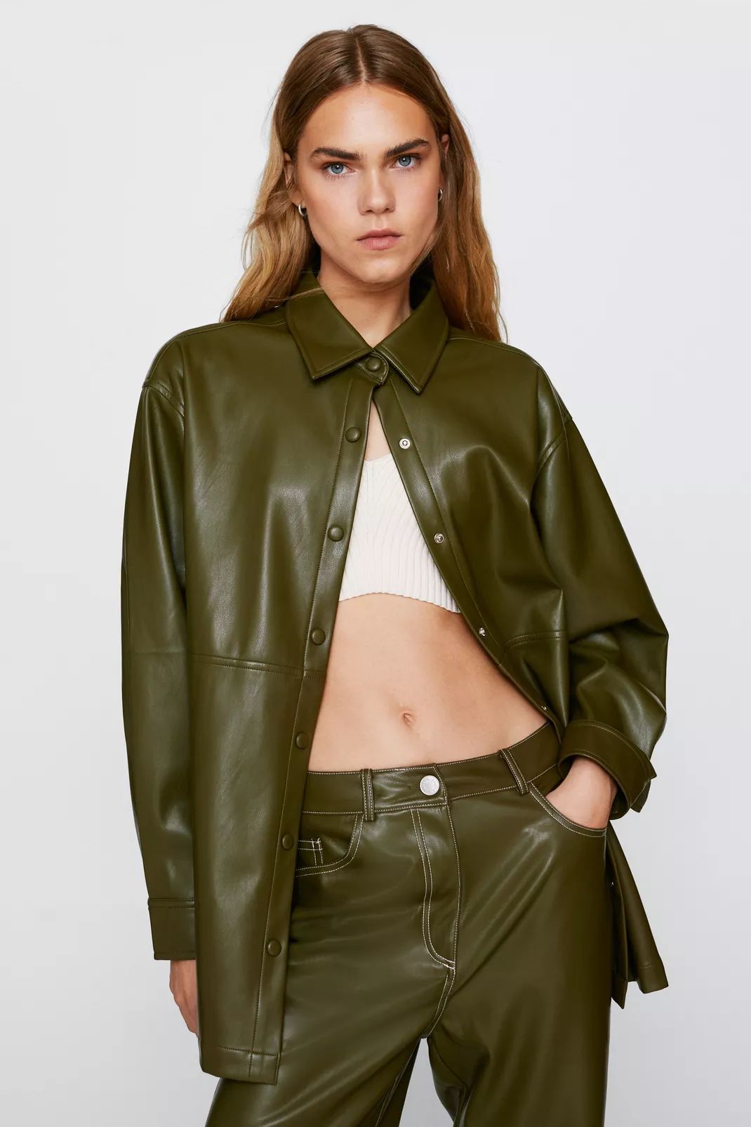 Faux Leather Long Sleeve Seam Detail Shirt | Nasty Gal UK (+IE)