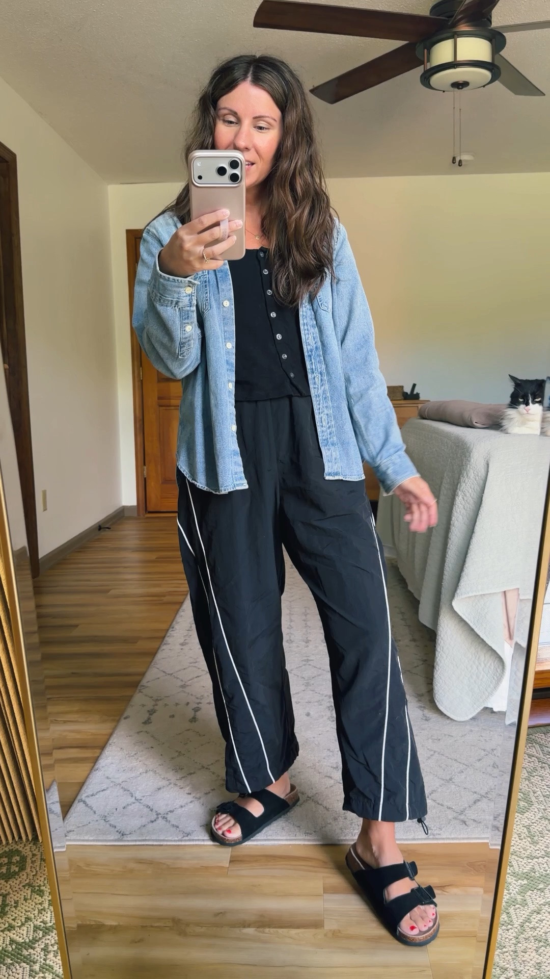 xs in my tee (100% cotton!) and small in my denim shirt (also 100% cotton!) My track pants are size small. My sandals are size 6.

#LTKPetite #LTKSeasonal #LTKgrwm