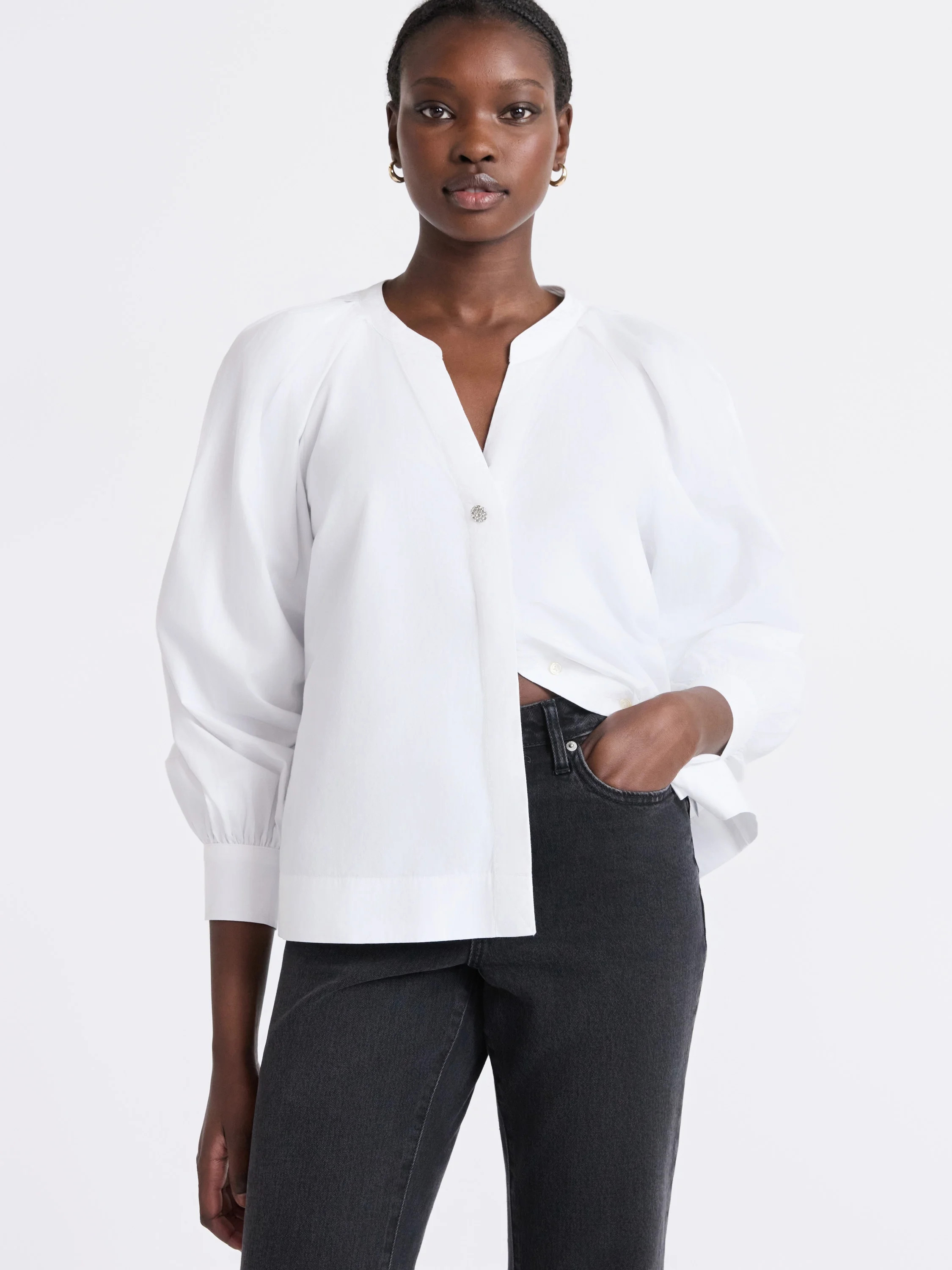 Free Assembly Women's and Women's Plus Cotton Pleat Neck Shirt with Long Sleeves, Sizes XS-4X - W... | Walmart (US)
