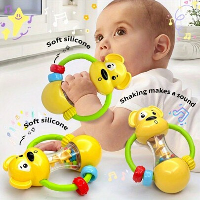 1pc Baby Rattle Toy - ABS Musical Rattle With Soft Silicone Beads, Suitable For Baby's Developing Grip Strength & Teething, Auditory & Sensory Stimula | SHEIN