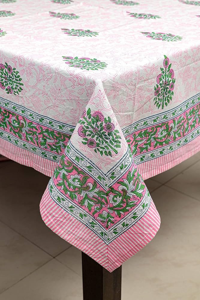 ABHOOH Tablecloth, Hand Block Print Floral Rectangle Pink Table Cloth for Kitchen Dinning Tableto... | Amazon (US)