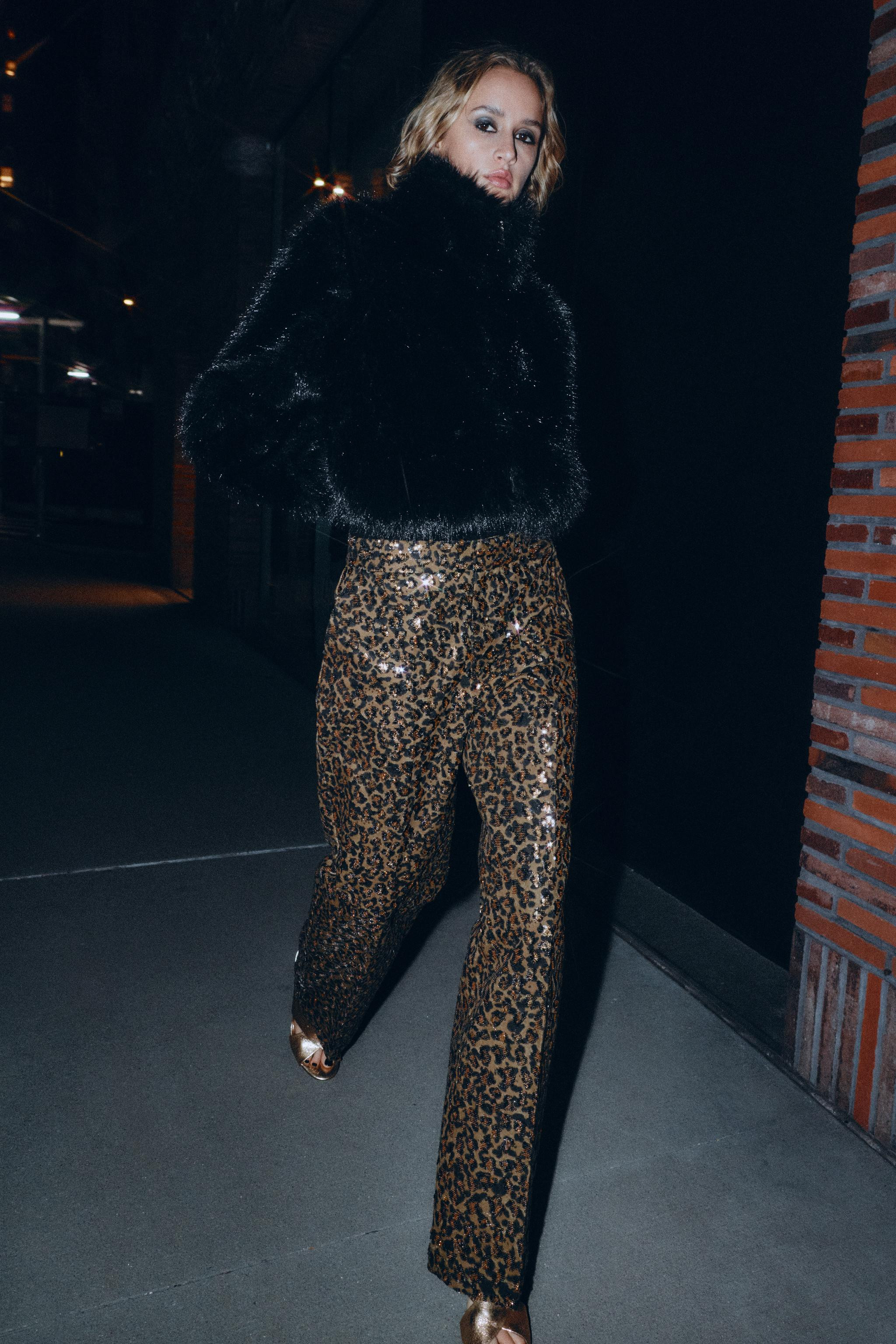 ANIMAL PRINT SEQUINNED STRAIGHT-LEG TROUSERS | Zara UK