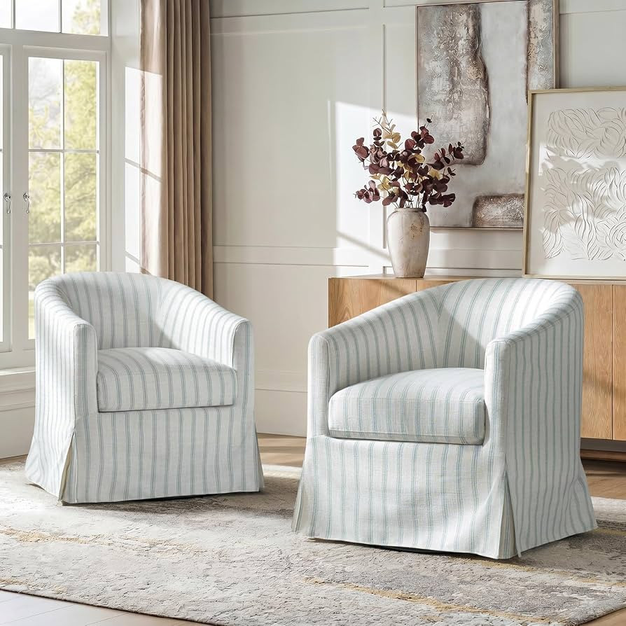HULALA HOME Farmhouse Swivel Accent Chairs Set of 2 with Slipcover, Blue | Amazon (US)