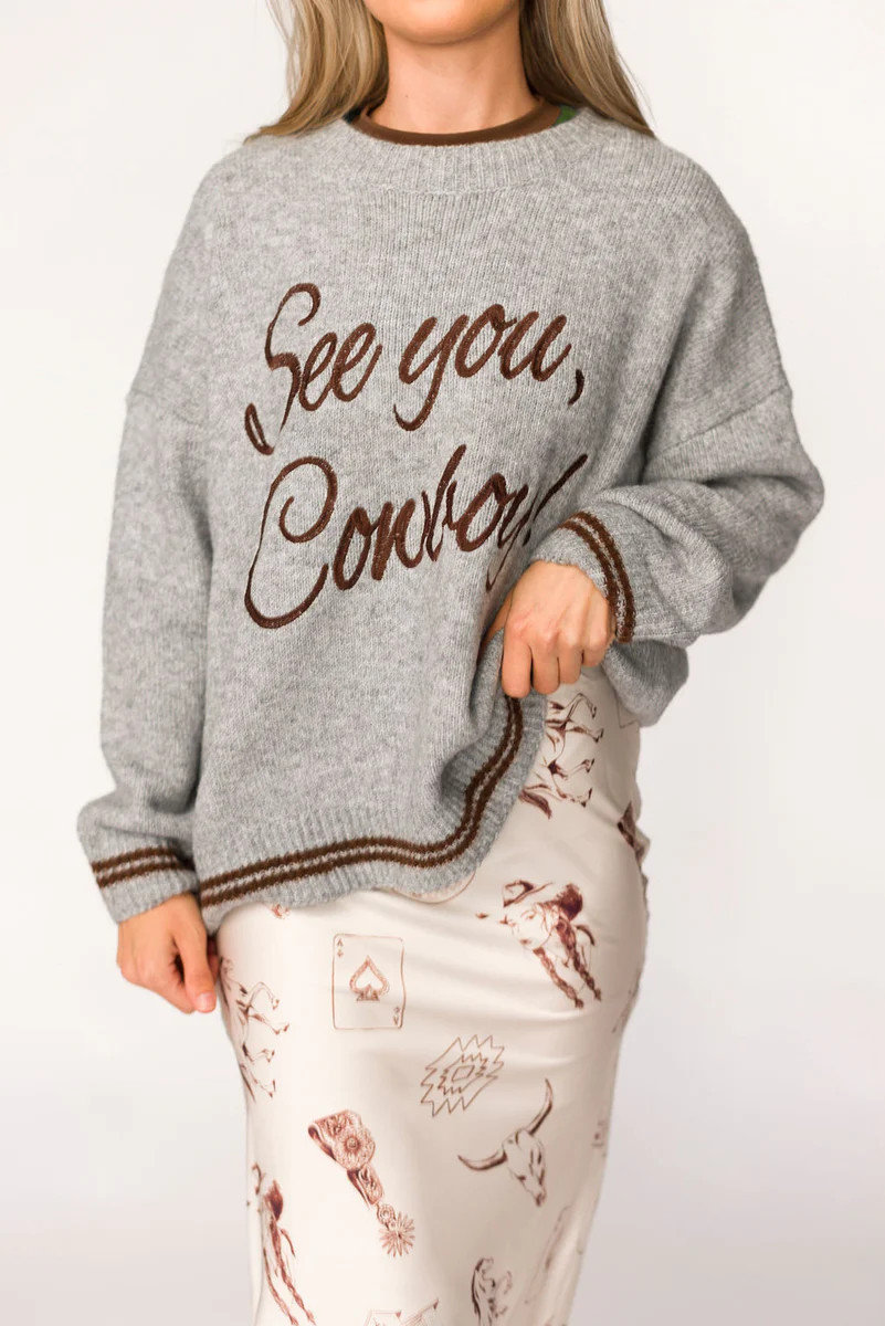 See You Cowboy Pullover Sweater in Heather Grey | Worth Collective