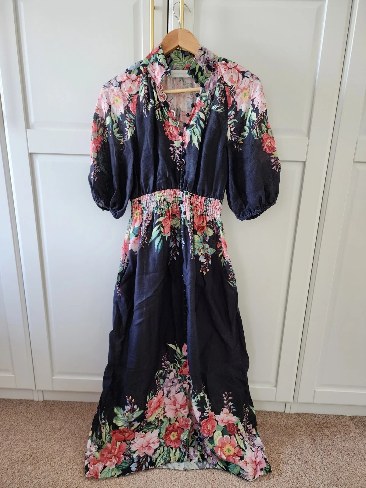 Zimmermann black floral Women's Bellitude Shirred Waist Dress size 0/UK-AU8/US4 | eBay AU