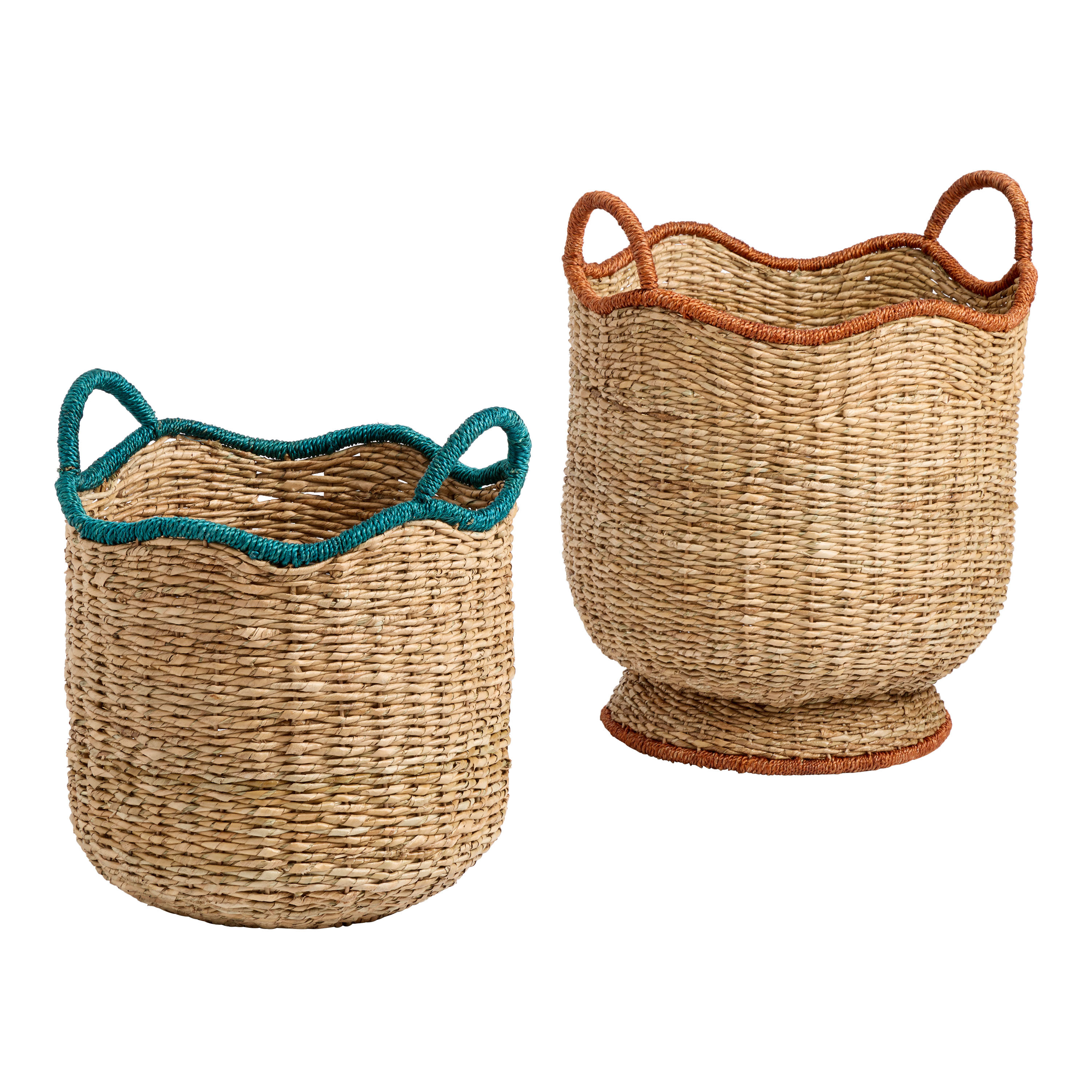 Tulia Natural Seagrass Scalloped Tote Basket with Handles | World Market