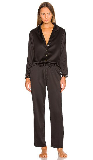 Solid Charmeuse Notch PJ Set in Black | Revolve Clothing (Global)