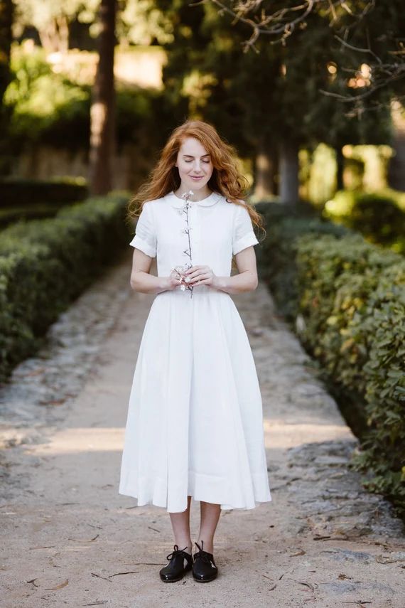 White Linen Dress Linen Clothing Minimalist 1950s Dress | Etsy | Etsy (US)