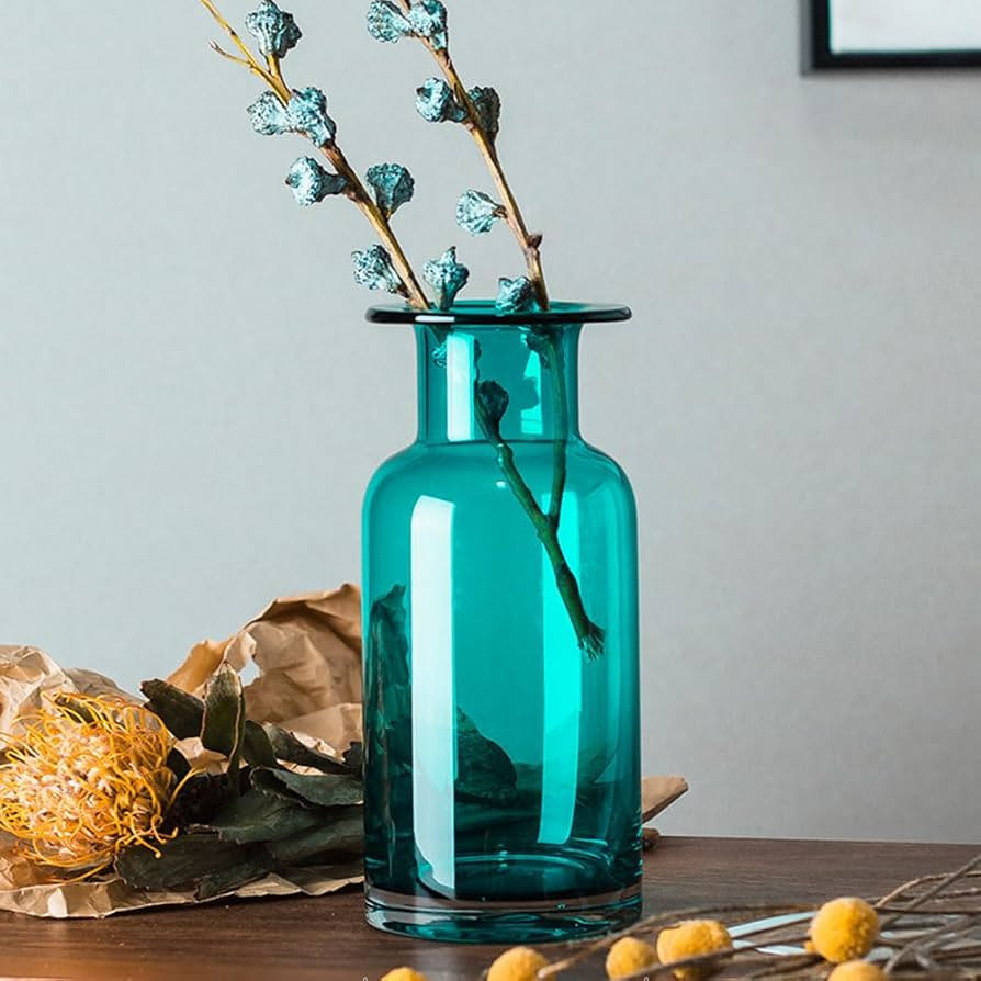 Blue Glass Vase Cylinder Blue Vases for Centerpieces,Decorative Glass Bottle Vase for Home Decor,... | Amazon (US)