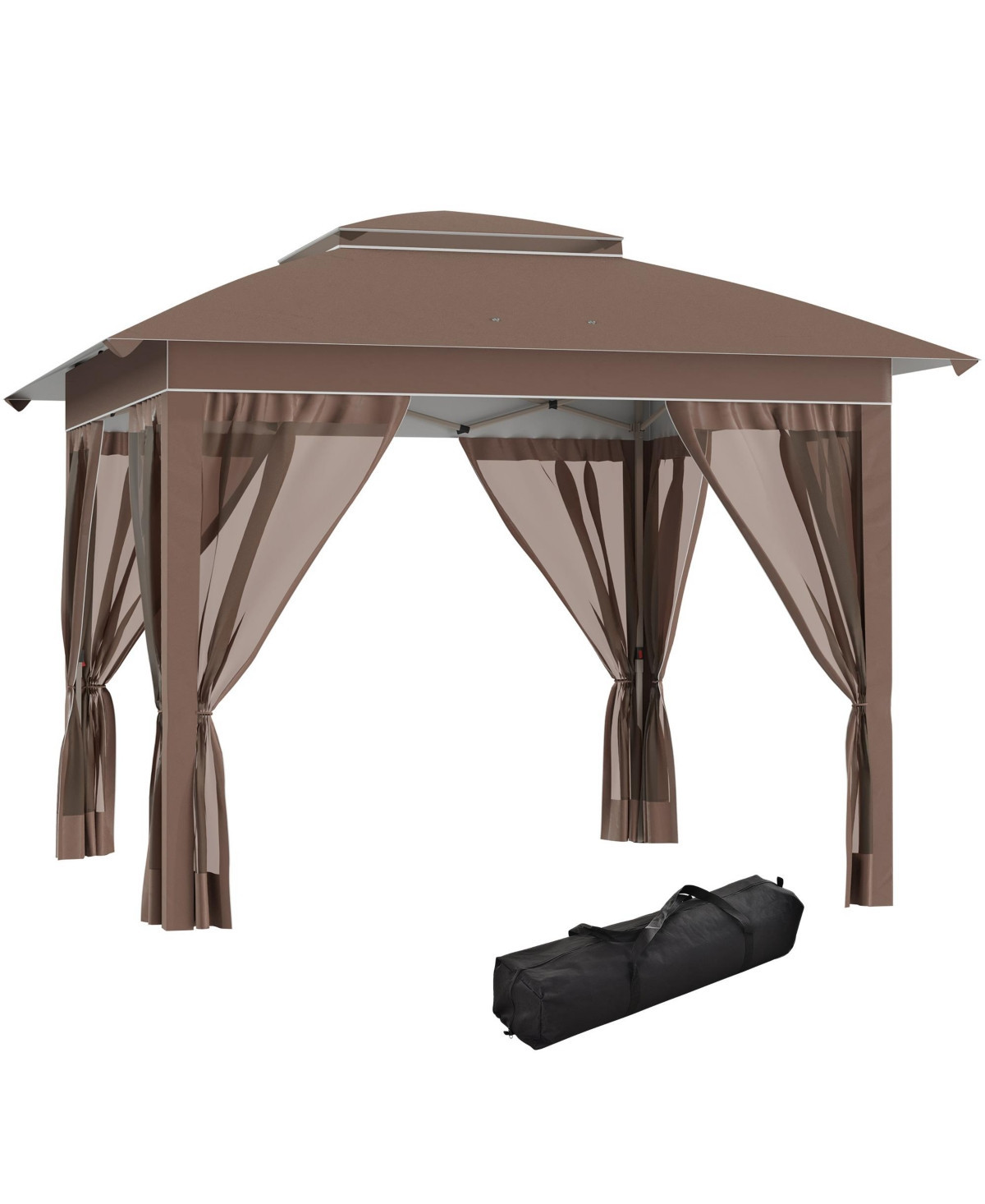 Outsunny 12' x 12' Pop Up Canopy with Mesh Sidewall Netting, - Khaki | Macy's